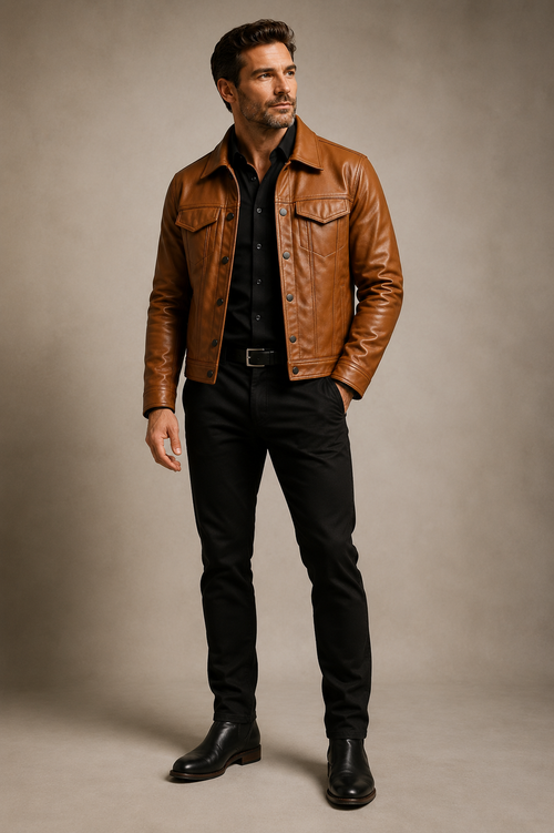 NOIRÉ PREMIUM Mens Slim-fit Pilot Jacket With A Lapel Collar